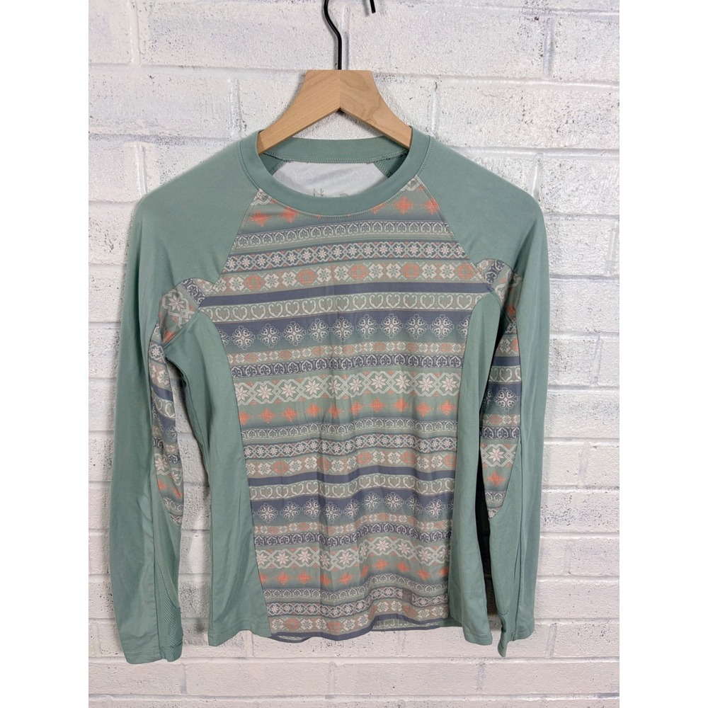 Neve Fair Isle Athletic Top Womens S Green Long Sleeve Stretch Ski Base Layer